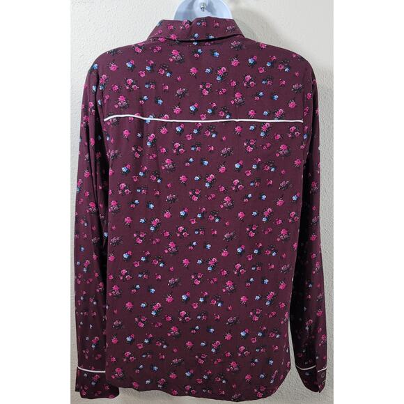 Wild Fable Burgundy Floral Print Button Up Top Medium Lightweight Soft Collard - Picture 2 of 7